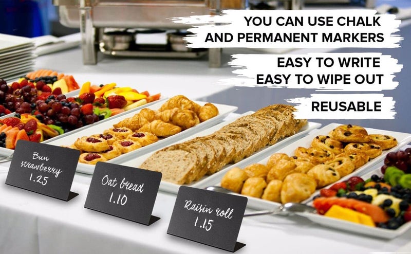 IRICUS 10 Pack Mini Chalkboard Signs 3x4 inch â€“ Erasable Food Signs for Buffet - Catering - Bakeries & Parties - Small Black Chalkboard Labels - Tabletop Displays & Wedding Chalk Board Name Plates - Image 4